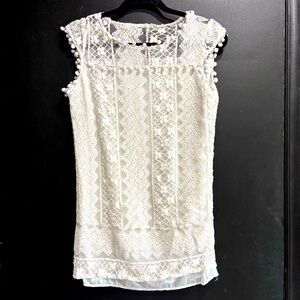 White Lace with lining top swim suit cover blouse dress